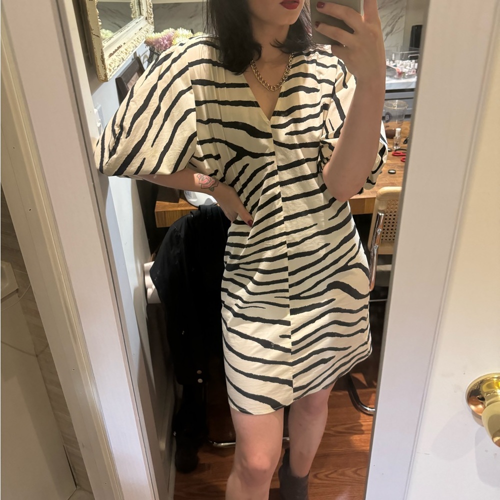 H&M Zebra print balloon sleeve mini dress